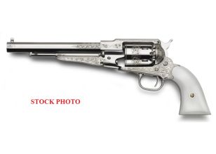 1858 Brass Frame Nickel Engraved White Grip 8" .44 Ding & Dent