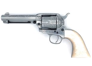 Cattleman 4.75" .357MAG White Floral Engraved Pearl Tuned
