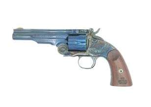 Schofield 5" .45LC Basic Engraved Charcoal Blue & Casehardened