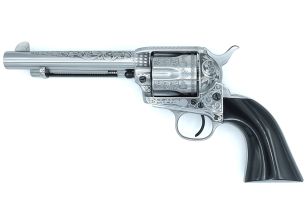 Cattleman White Engraved 5.5 .45LC Black Grip Tuned
